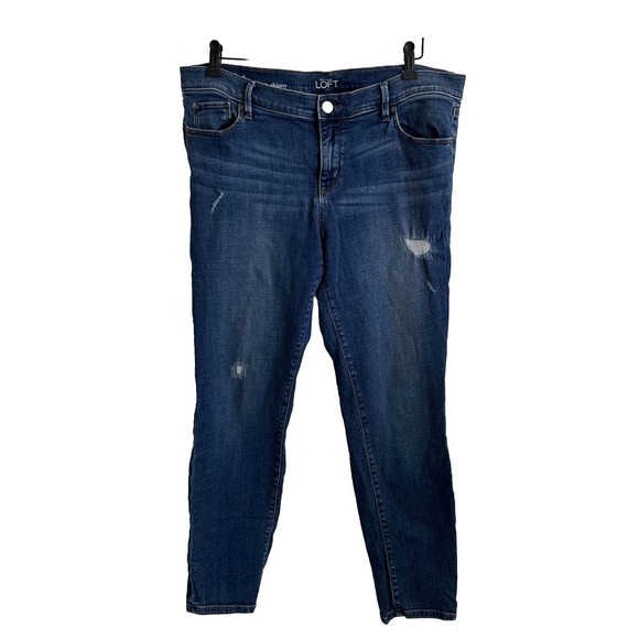 Loft Denim Jeans Size 14 Modern Skinny Distressed Stretch Ann Taylor - Picture 1 of 12
